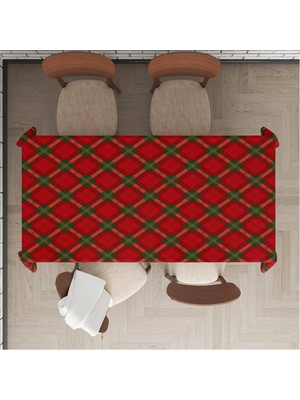 Evmila Yılbaşı Özel Ekose Desenli Kadife Masa Örtüsü