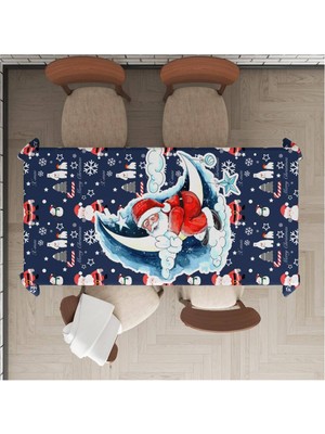 Evmila Yılbaşı Özel Noel Baba Desenli Kadife Masa Örtüsü