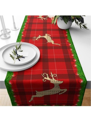 Evmila Yılbaşı Özel Geyik Desenli Kadife Runner