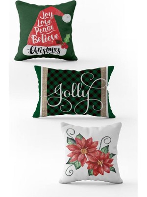 Evmila Yılbaşı Özel 3`lü Kadife Çift Taraf Baskılı Kırlent Seti