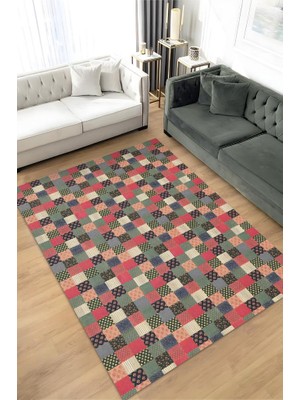 Homshtag Çiçekli Patchwork Halı Geometrik Halı Renkli Kareli Oturma Odası Halısı Çiçekli Salon Halı