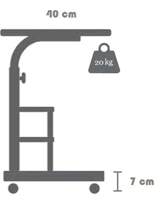 servetavcı Yükseklik Ayarlı ve Çift Raflı Laptop Sehpası ve Çalışma Masası - Atlantik Çam (Tekerli) 70 x 40 cm