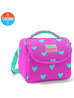 Coral High Kids Neon Pembe Su Yeşili Kalp Desenli Thermo Beslenme Çantası