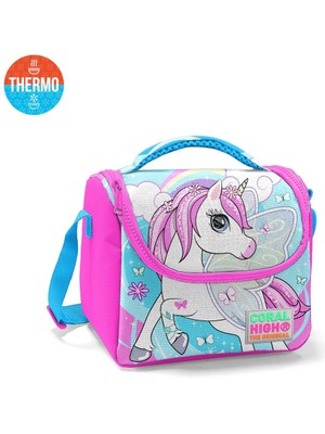 Coral High Kids Mavi Neon Pembe Unicorn Desenli Thermo Beslenme Çantası