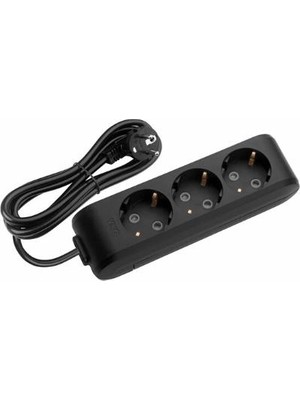 Viko Üçlü Priz 2 Metre Topraklı Siyah