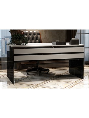 Givayo Mobilya Givayo Swan Ofis Çalışma Masası Ahşap Malzeme Siyah - Beyaz Renk 150 cm Genişlik 75 cm Derinlik