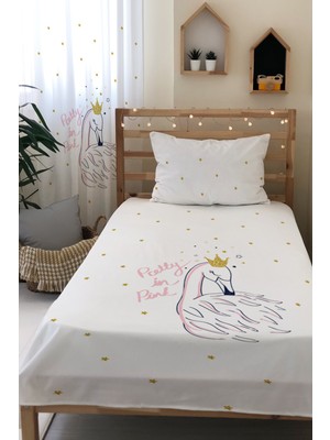 Evmila Kuğu Desenli Kadife Dekoratif Çocuk Yatak Örtüsü