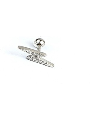 Ose Shop Zirkon Taşlı 925 Ayar Gümüş  Şimşek Tragus Kıkırdak Piercing