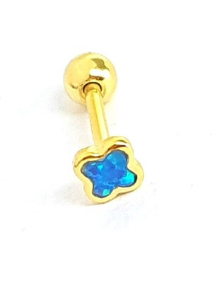 Ose Shop Opal Taşlı 925 Ayar Gümüş Üzerine Altın Kaplama Yonca Tragus Piercing