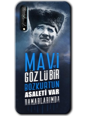 MRC İletişim Huawei P Smart S Kılıf Hd Desen Baskılı Arka Kapak + Temperli Cam - Bozkurt Atatürk