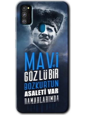 MRC İletişim Samsung Galaxy M21 Kılıf Hd Desen Baskılı Arka Kapak + Temperli Cam - Bozkurt Atatürk