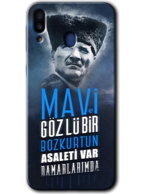 MRC İletişim Samsung Galaxy M20 Kılıf Hd Desen Baskılı Arka Kapak + Temperli Cam - Bozkurt Atatürk