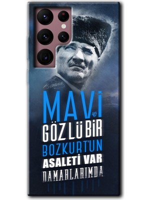 MRC İletişim Samsung Galaxy S22 Ultra Kılıf Hd Desen Baskılı Arka Kapak + Temperli Cam - Bozkurt Atatürk