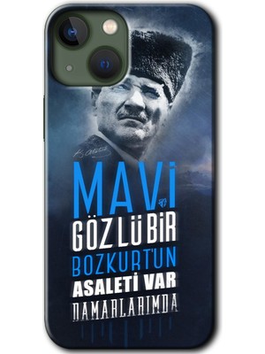 MRC İletişim iPhone 13 Kılıf Hd Desen Baskılı Arka Kapak + Temperli Cam - Bozkurt Atatürk