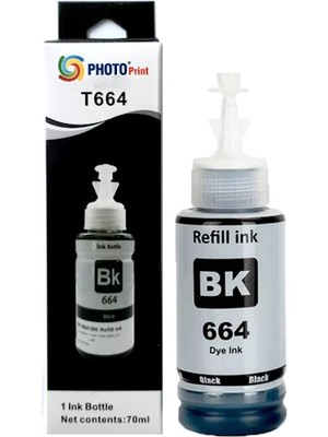 Photo Print Epson 664 T6641 L382 Uyumlu Siyah Ithal Muadil Mürekkep 70 ml