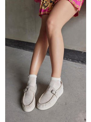 Nilufarr Lino Bej Süet Kadın Loafer Ayakkabı