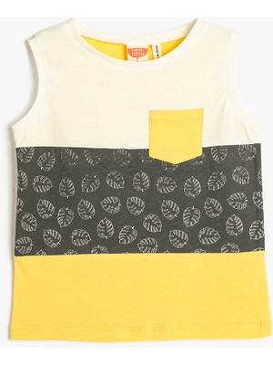 Koton Kolsuz Tişört Renk Bloklu Yuvarlak Yaka Pamuklu