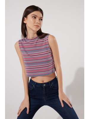 Slim Fit Dar Kesim Bisiklet Yaka Kolsuz Crop Renkli Esnek Tişört