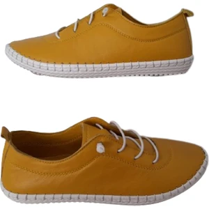 Polo Sarı Kadın Hakiki Deri Bağcığı Lastikli Şık Ayakkabı