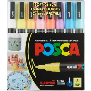 Uni Posca Pc-3m 0.9-1.3 mm Su Bazlı Boyama Markörü Seti Soft Renkler 8 Renk