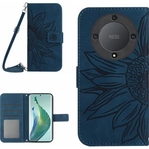 Honor Magic5 Lite 5g / X9A 5g HT04 Deri Telefon Kılıfı Ayçiçeği Desen Stand Cüzdan Kapağı Omuz Kayışı (Yurt Dışından)