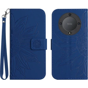 Honor Için Magic5 Lite 5g / X9A 5g HT04 Deri Telefon Kasası Ayçiçeği Baskılı Stand Cüzdan Cep Telefonu Kapağı (Yurt Dışından)