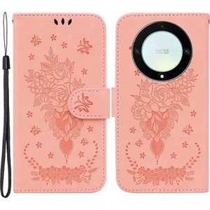 Onur Için X40 5g / X9A 5g / Magic5 Lite 5g Deri Cüzdan Kılıfı Gül Kelebek Basılı Katlanabilir Stand Telefon Kapağı (Yurt Dışından)
