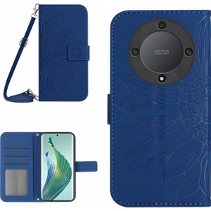 Honor Magic5 Lite 5g / X9A 5g HT04 Deri Telefon Kılıfı Ayçiçeği Desen Stand Cüzdan Kapağı Omuz Kayışı (Yurt Dışından)