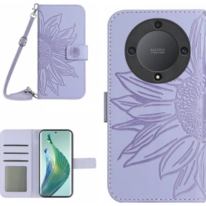 Honor Magic5 Lite 5g / X9A 5g HT04 Deri Telefon Kılıfı Ayçiçeği Desen Stand Cüzdan Kapağı Omuz Kayışı (Yurt Dışından)