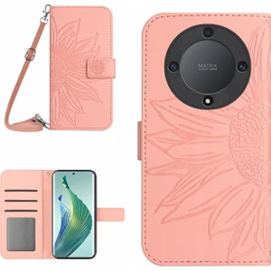 Honor Magic5 Lite 5g / X9A 5g HT04 Deri Telefon Kılıfı Ayçiçeği Desen Stand Cüzdan Kapağı Omuz Kayışı (Yurt Dışından)