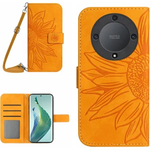 Honor Magic5 Lite 5g / X9A 5g HT04 Deri Telefon Kılıfı Ayçiçeği Desen Stand Cüzdan Kapağı Omuz Kayışı (Yurt Dışından)