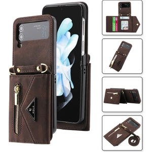 For Samsung Galaxy Z Flip4 Cilt Hissi Çapraz Beden Cüzdan Cep Telefonu Kılıfları (Yurt Dışından)