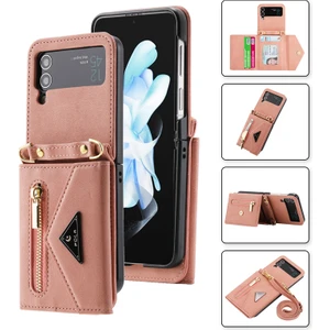 For Samsung Galaxy Z Flip4 Cilt Hissi Çapraz Beden Cüzdan Cep Telefonu Kılıfları (Yurt Dışından)