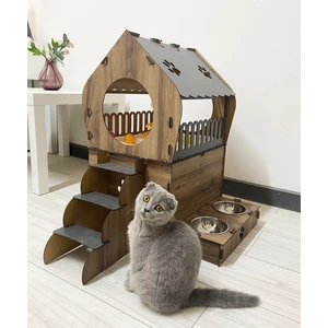 Dekoratif Teraslı Kedi Evi ve Mama Kabı Seti NRS-00101