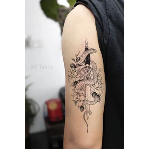 BP Tattoo Yılan Kılıç ve Çiçek Dövmesi Unisex Tattoo