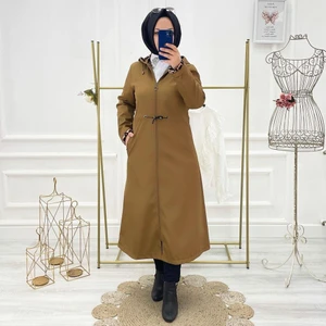 Vibeys Collection Taba Içi Leopar Desenli ve Kendinden Astarlı Su Geçirmez Kadın Trençkot