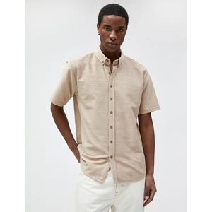 Basic Kısa Kollu Gömlek Dokulu Klasik Yaka Düğmeli