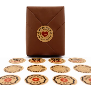 Repro Design Karışık Made With Love Baskılı  Kraft 4 cm Yuvarlak Etiket No:12