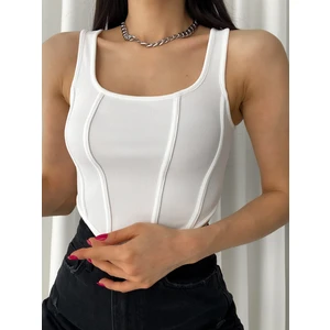 Kare Yaka Korse Görünümlü Crop Top Bluz Bustiyer