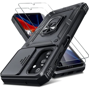 M.TK Moveteck Samsung Galaxy A34 5g Kılıf Kamera Korumalı Sürgülü Yüzüklü Armor Military Zırh Tank Yüzüklü Standlı Kılıf ve Ekran Koruyucu Set