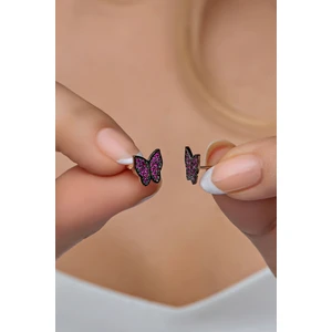 925 Ayar Gümüş Rose Pembe Taşlı Kelebek Küpe