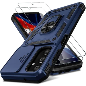 M.TK Moveteck Samsung Galaxy A34 5g Kılıf Kamera Korumalı Sürgülü Yüzüklü Armor Military Zırh Tank Yüzüklü Standlı Kılıf ve Ekran Koruyucu Set