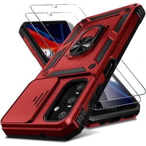 M.TK Moveteck Samsung Galaxy A34 5g Kılıf Kamera Korumalı Sürgülü Yüzüklü Armor Military Zırh Tank Yüzüklü Standlı Kılıf ve Ekran Koruyucu Set