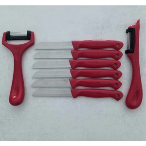 6'lı Meyve-Sebze-Doğrama Bıçağı ve 2'li Soyacak 8'li Set Kırmızı