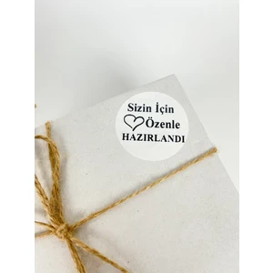 Butik Sosyetik Sizin Için Özenle Hazırlandı Siyah Yazı Kalpli 4 cm Yuvarlak Yapışkanlı Sticker 120 Adet