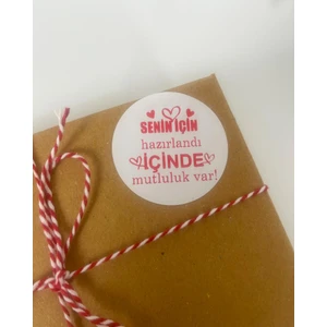 Butik Sosyetik Senin Için Özenle Hazırlandı Kırmızı Yazılı Kalpli 5 cm Yuvarlak Etiket 100 Adet