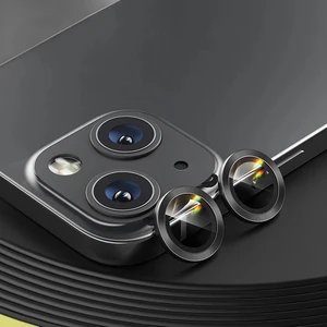 ıphone 13/13 Mini Uyumlu Alüminyum Alaşım 3D Kamera Lens Koruyucu Siyah