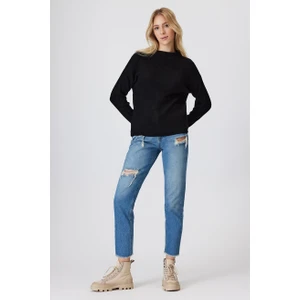 Lee Cooper Chaya Kadın Yarım Balıkçı Yaka Kazak Siyah