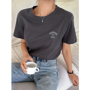 Kadın Füme Sunshine Baskılı Oversize Tişört