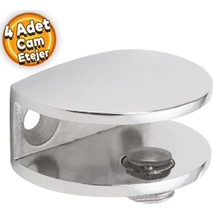 Cam Tutucu Ahşap Raf Tutucu Oval Cam Etejeri Metal U Tipi Metal Vidalı Krom (4 Adet)